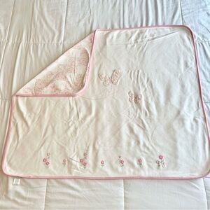 VTG Gymboree 2006 Garden Party Baby Blanket Pink White Floral Butterfly Applique